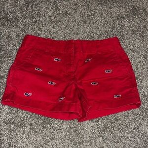Vineyard Vines Girls Red Shorts with Blue Whales